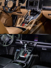 INTERIOR KIT for PORSCHE CAYENNE 958.1 958.2 E2 92A 2010 - 2018

Set includes:
Dashboard Instrument Cluster Trim
Central Control Panel Trim
Center Console Trim Cover
Dashboard Trim Kit
Dashboard Side Air Vents Covers

NOTE: Professional installation is required.