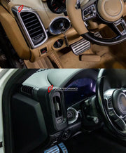 INTERIOR KIT for PORSCHE CAYENNE 958.1 958.2 E2 92A 2010 - 2018

Set includes:
Dashboard Instrument Cluster Trim
Central Control Panel Trim
Center Console Trim Cover
Dashboard Trim Kit
Dashboard Side Air Vents Covers

NOTE: Professional installation is required.