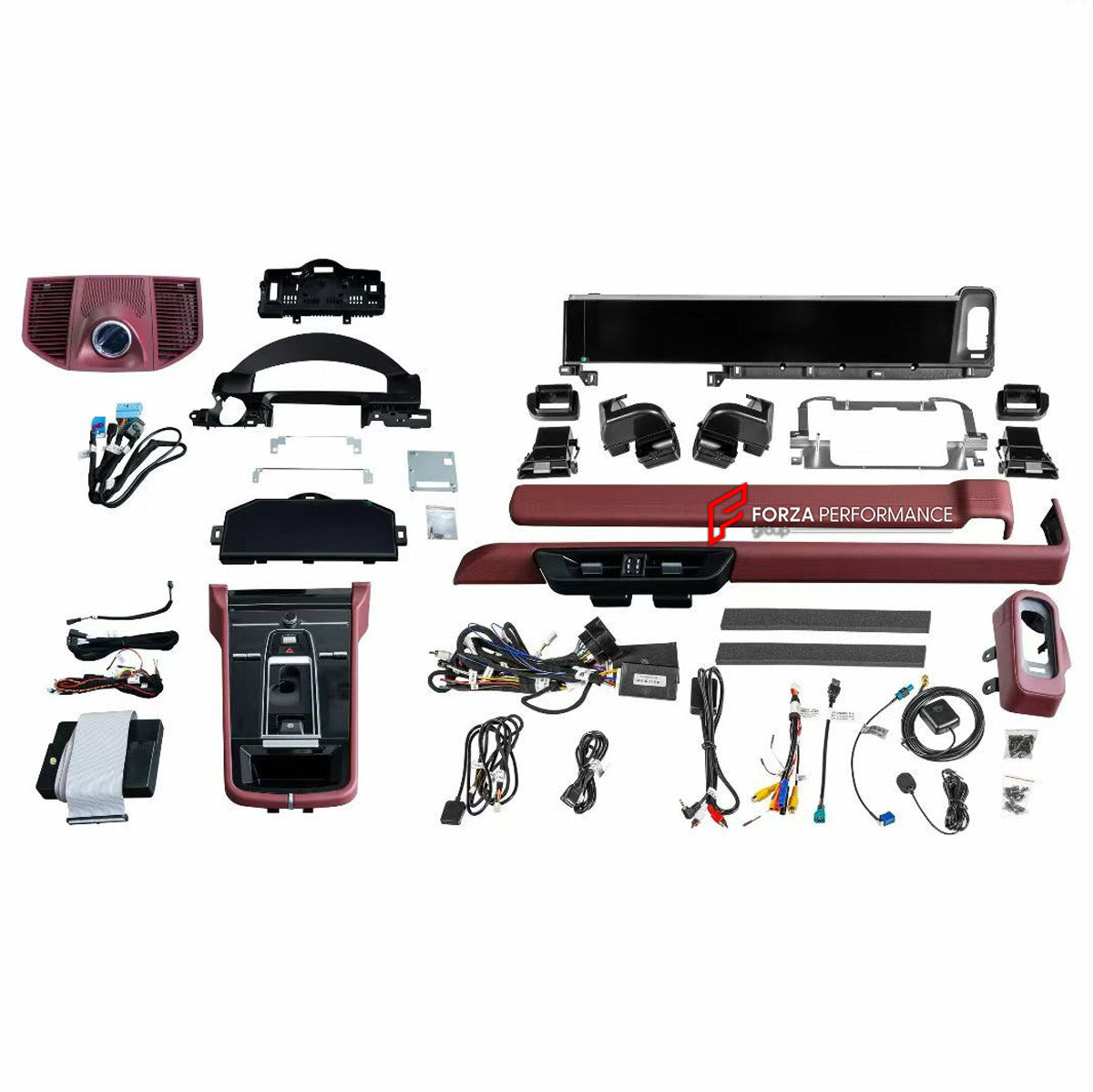 INTERIOR KIT for PORSCHE CAYENNE 958.1 958.2 E2 92A 2010 - 2018

Set includes:
Dashboard Instrument Cluster Trim
Central Control Panel Trim
Center Console Trim Cover
Dashboard Trim Kit
Dashboard Side Air Vents Covers

NOTE: Professional installation is required.
