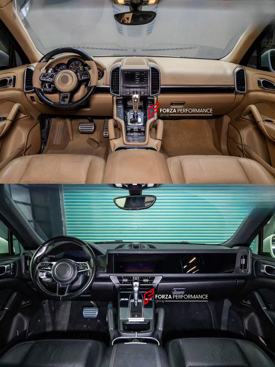 INTERIOR KIT for PORSCHE CAYENNE 958.1 958.2 E2 92A 2010 - 2018

Set includes:
Dashboard Instrument Cluster Trim
Central Control Panel Trim
Center Console Trim Cover
Dashboard Trim Kit
Dashboard Side Air Vents Covers

NOTE: Professional installation is required.