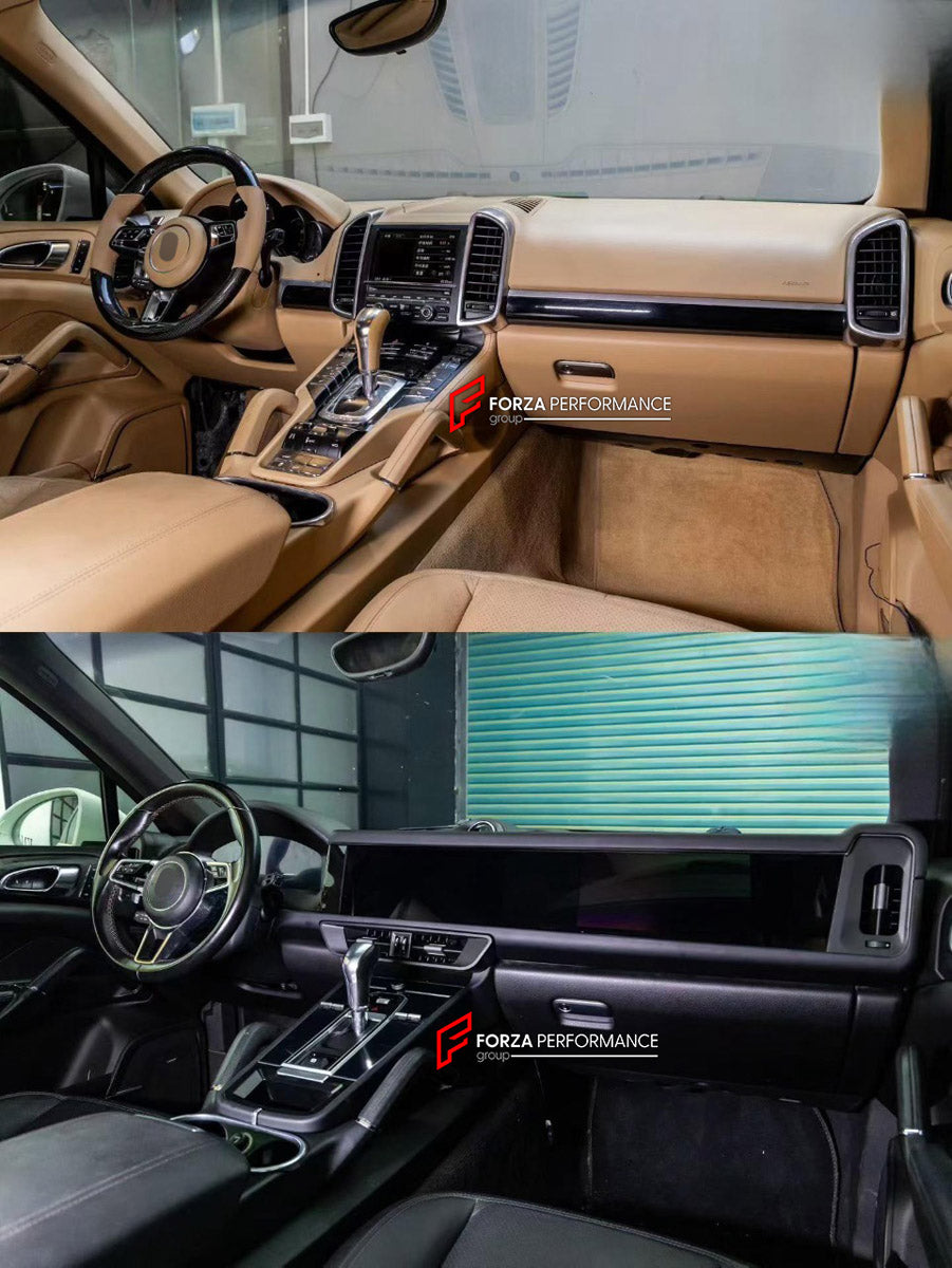 INTERIOR KIT for PORSCHE CAYENNE 958.1 958.2 E2 92A 2010 - 2018

Set includes:
Dashboard Instrument Cluster Trim
Central Control Panel Trim
Center Console Trim Cover
Dashboard Trim Kit
Dashboard Side Air Vents Covers

NOTE: Professional installation is required.