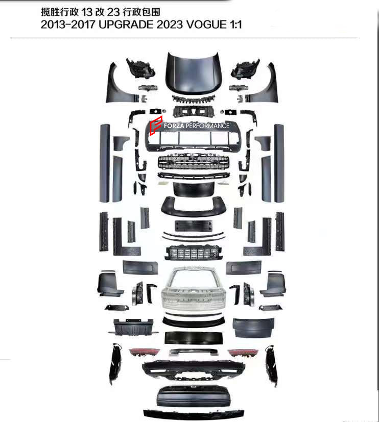 CONVERSION FACELIFT BODY KIT for LAND ROVER RANGE ROVER L405 2013 - 2017 to RANGE ROVER L460 2023+  Set includes: Front Bumper Assembly with LED Lights Hood / Bonnet Headlights Tail Lights Exhaust Tips Front Grille Rear Trunk Rear Trunk Panels Rear Bumper Rear Diffuser