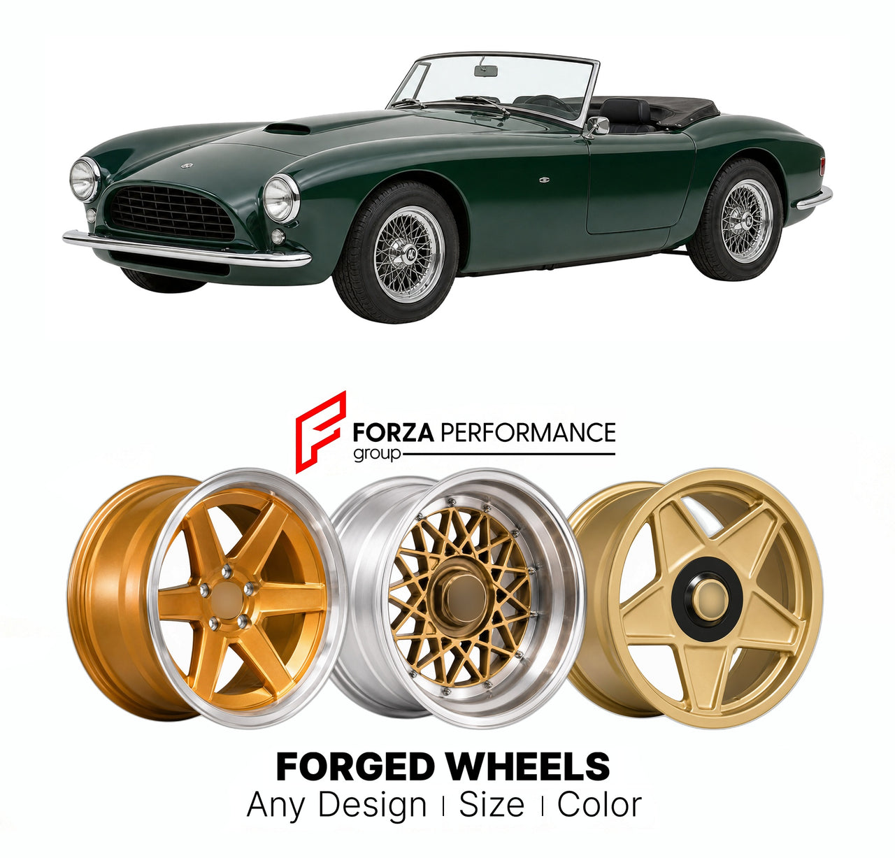 CUSTOM CLASSIC VINTAGE RESTOMOD RETRO OLD SCHOOL FORGED WHEELS RIMS for AC ACE BROOKLANDS 1993 - 2000

Custom forged wheels for AC Ace Brooklands 1993 - 2000. Classic, vintage, restomod wheel designs made to order in custom sizes, offsets, colors and finishes.

We manufacture premium quality forged wheels rims for AC Ace Brooklands 1993 - 2000 in any design, size, color.

THIS WHEEL DESIGN CAN BE CUSTOM-MADE FOR YOUR CAR IN ANY SIZE AND COLOR OPTIONS
Available in monoblock, 2-piece, 3-piece, duoblock, beadl