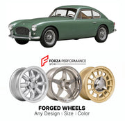 CUSTOM CLASSIC VINTAGE RESTOMOD RETRO OLD SCHOOL FORGED WHEELS RIMS for AC ACECA 1954 - 1963

Custom forged wheels for AC Aceca 1954 - 1963. Classic, vintage, restomod wheel designs made to order in custom sizes, offsets, colors and finishes.

We manufacture premium quality forged wheels rims for AC Aceca 1954 - 1963 in any design, size, color.

THIS WHEEL DESIGN CAN BE CUSTOM-MADE FOR YOUR CAR IN ANY SIZE AND COLOR OPTIONS
Available in monoblock, 2-piece, 3-piece, duoblock, beadlock
3D wheel renderings are