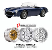 CUSTOM CLASSIC VINTAGE RESTOMOD RETRO OLD SCHOOL FORGED WHEELS RIMS for AC COBRA 289 MK III 1965 - 1969

Custom forged wheels for AC Cobra 289 MK III 1965 - 1969. Classic, vintage, restomod wheel designs made to order in custom sizes, offsets, colors and finishes.

We manufacture premium quality forged wheels rims for AC Cobra 289 MK III 1965 - 1969 in any design, size, color.

THIS WHEEL DESIGN CAN BE CUSTOM-MADE FOR YOUR CAR IN ANY SIZE AND COLOR OPTIONS
Available in monoblock, 2-piece, 3-piece, duoblock,