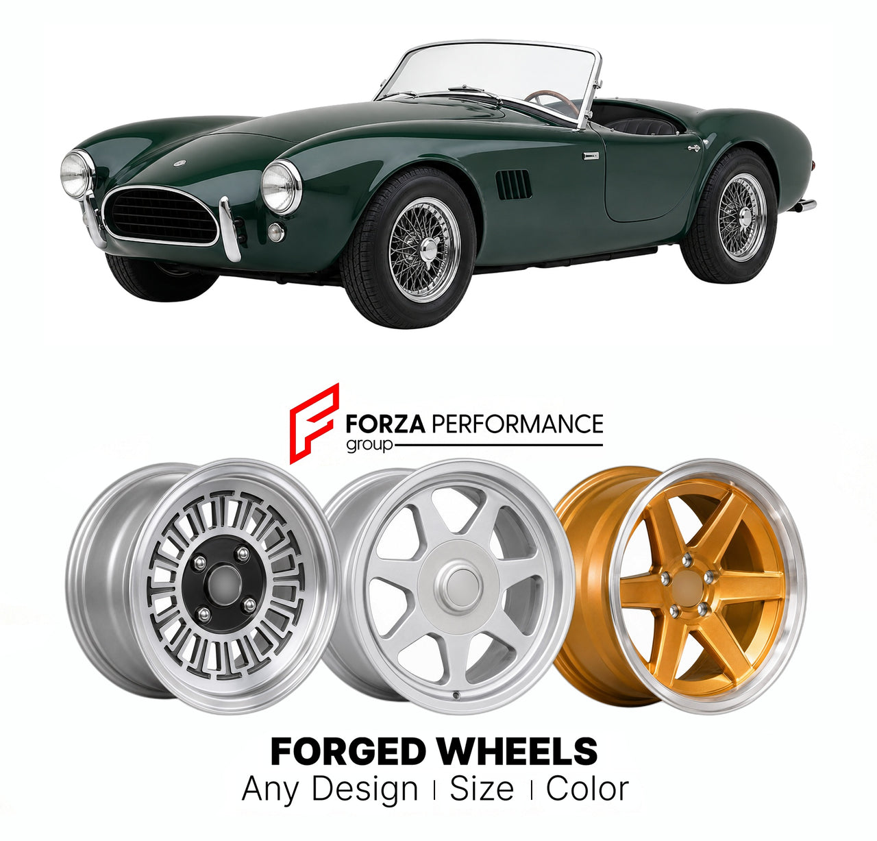 CUSTOM CLASSIC VINTAGE RESTOMOD RETRO OLD SCHOOL FORGED WHEELS RIMS for AC COBRA MK II 1963 - 1965

Custom forged wheels for AC Cobra MK II 1963 - 1965. Classic, vintage, restomod wheel designs made to order in custom sizes, offsets, colors and finishes.

We manufacture premium quality forged wheels rims for AC Cobra MK II 1963 - 1965 in any design, size, color.

THIS WHEEL DESIGN CAN BE CUSTOM-MADE FOR YOUR CAR IN ANY SIZE AND COLOR OPTIONS
Available in monoblock, 2-piece, 3-piece, duoblock, beadlock
3D wh