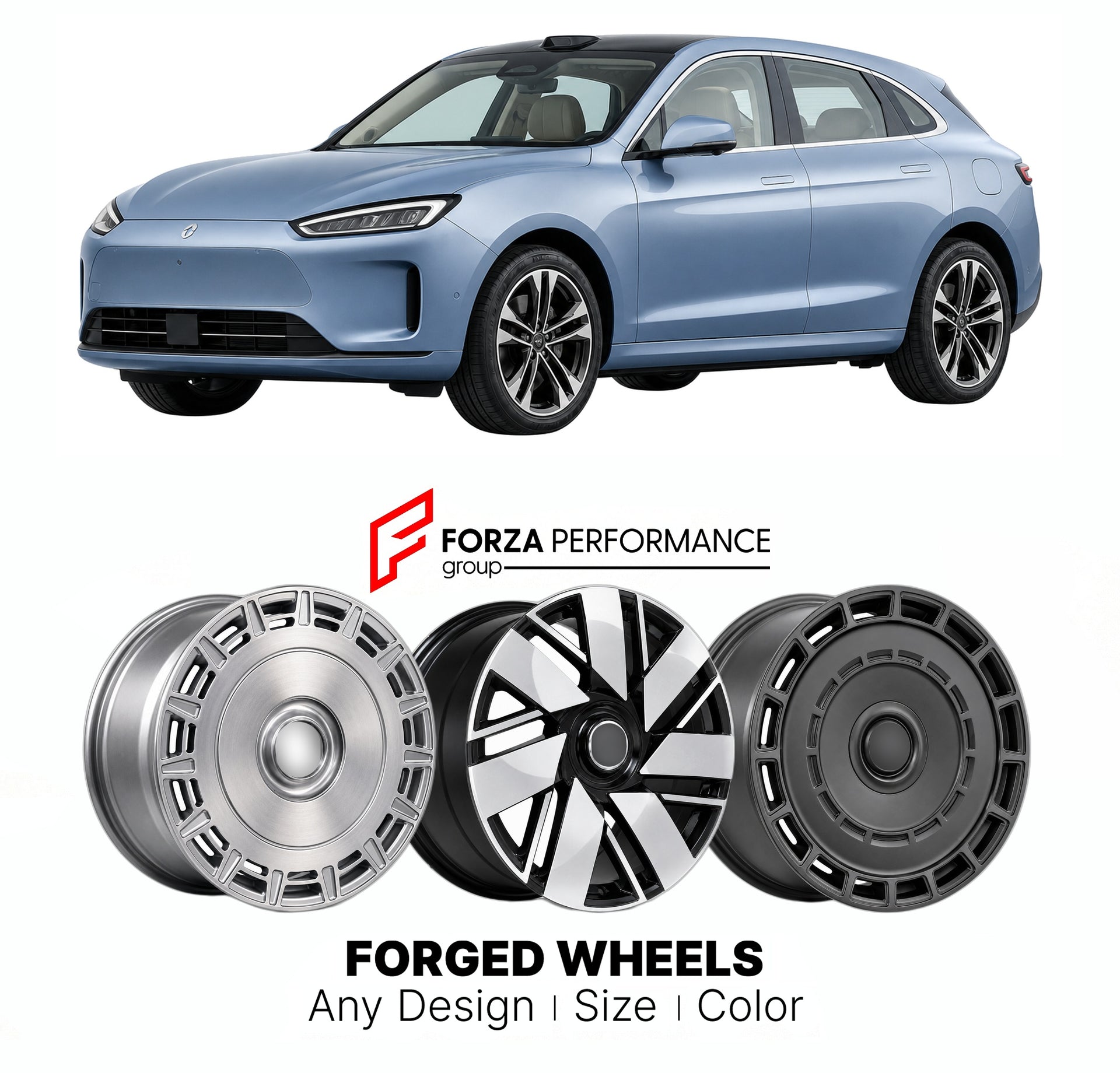 Custom forged wheels for AITO Seres Huawei M5 2022+. Made-to-order monoblock, 2-piece and 3-piece wheels in custom sizes, offsets, colors and finishes with guaranteed vehicle fitment.

We manufacture premium quality forged wheels rims for AITO Seres Huawei M5 2022+ in any design, size, color.

THIS WHEEL DESIGN CAN BE CUSTOM-MADE FOR YOUR CAR IN ANY SIZE AND COLOR OPTIONS
Available in monoblock, 2-piece, 3-piece, duoblock, beadlock
3D wheel renderings are provided according to the exact dimensions and speci