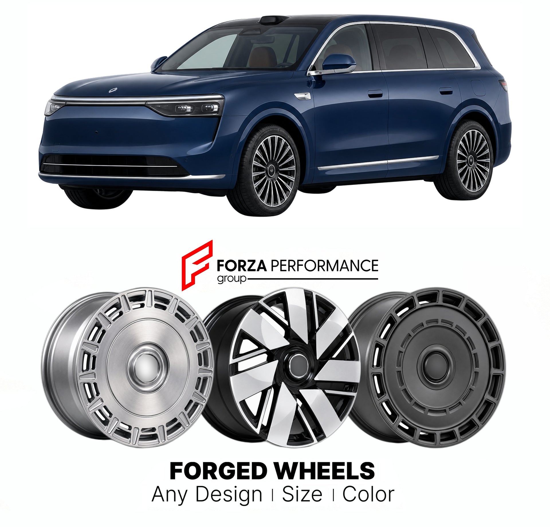 Custom forged wheels for AITO Seres Huawei M8 2025+. Made-to-order monoblock, 2-piece and 3-piece wheels in custom sizes, offsets, colors and finishes with guaranteed vehicle fitment.

We manufacture premium quality forged wheels rims for AITO Seres Huawei M8 2025+ in any design, size, color.

THIS WHEEL DESIGN CAN BE CUSTOM-MADE FOR YOUR CAR IN ANY SIZE AND COLOR OPTIONS
Available in monoblock, 2-piece, 3-piece, duoblock, beadlock
3D wheel renderings are provided according to the exact dimensions and speci