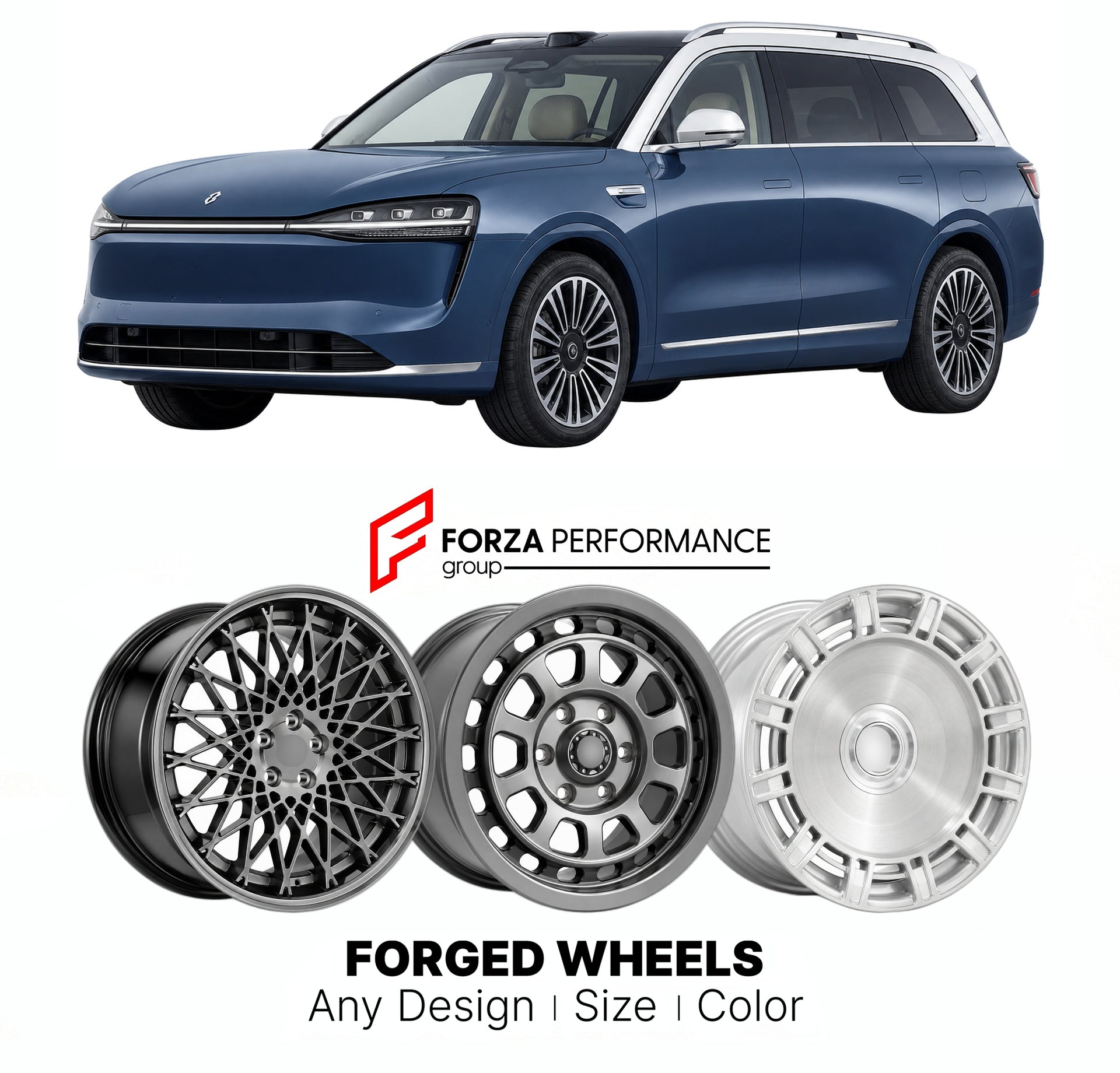 Custom forged wheels for AITO Seres Huawei M9 2023+. Made-to-order monoblock, 2-piece and 3-piece wheels in custom sizes, offsets, colors and finishes with guaranteed vehicle fitment.

We manufacture premium quality forged wheels rims for AITO Seres Huawei M9 2023+ in any design, size, color.

THIS WHEEL DESIGN CAN BE CUSTOM-MADE FOR YOUR CAR IN ANY SIZE AND COLOR OPTIONS
Available in monoblock, 2-piece, 3-piece, duoblock, beadlock
3D wheel renderings are provided according to the exact dimensions and speci