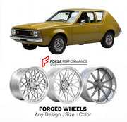 CUSTOM CLASSIC VINTAGE RESTOMOD RETRO OLD SCHOOL FORGED WHEELS RIMS for AMC GREMLIN 1970 - 1978
Custom forged wheels for classic American muscle cars. Ideal for restomod builds, vintage restorations, and show cars. Deep dish and retro styling available.

We manufacture premium quality forged wheels rims for AMC Gremlin 1970 - 1978 in any design, size, color.

THIS WHEEL DESIGN CAN BE CUSTOM-MADE FOR YOUR CAR IN ANY SIZE AND COLOR OPTIONS
Available in monoblock, 2-piece, 3-piece, duoblock, beadlock
3D wheel 