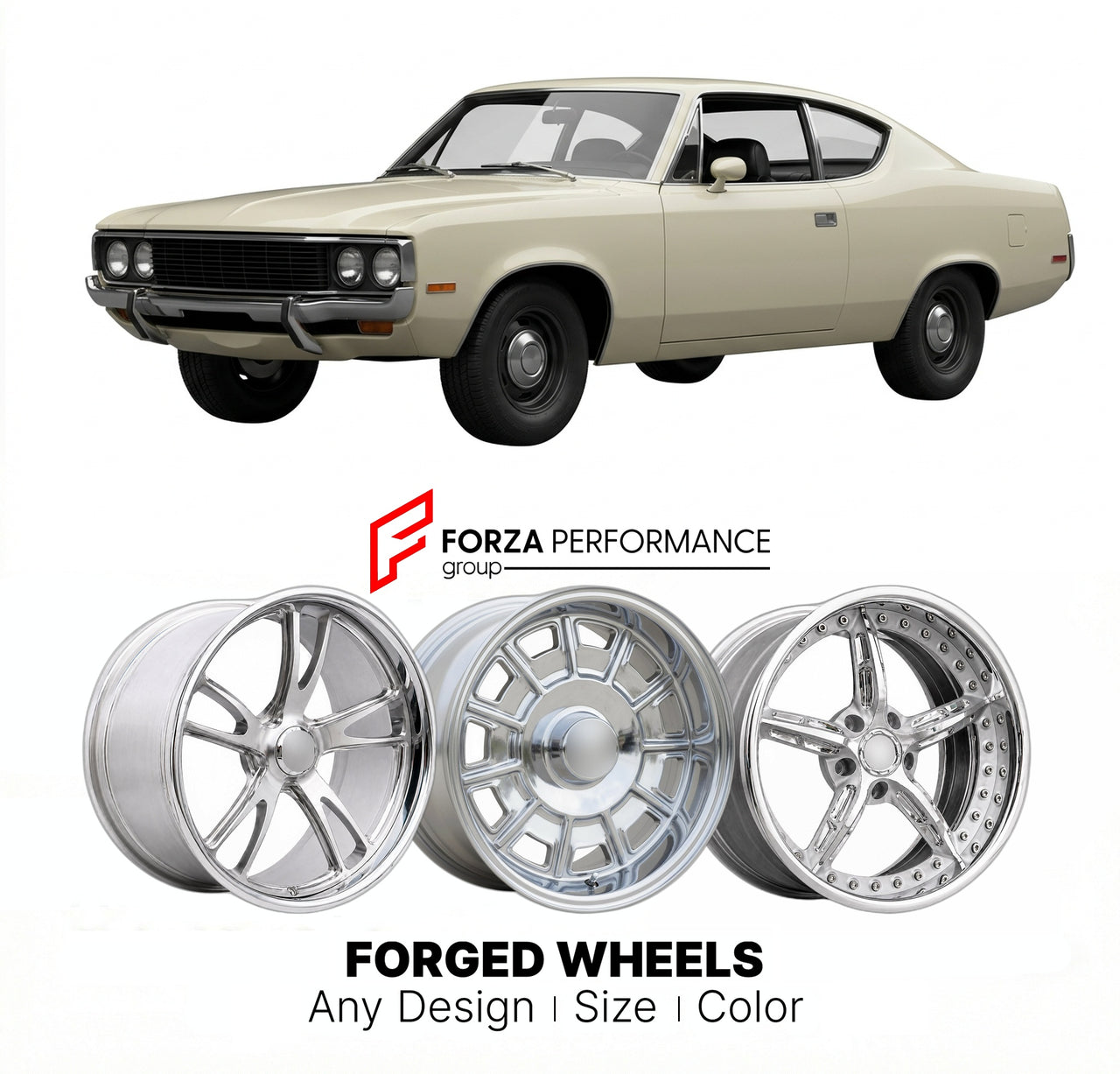 CUSTOM CLASSIC VINTAGE RESTOMOD RETRO OLD SCHOOL FORGED WHEELS RIMS for AMC MATADOR MACHINE 1970 - 1971
Custom forged wheels for classic American muscle cars. Ideal for restomod builds, vintage restorations, and show cars. Deep dish and retro styling available.

We manufacture premium quality forged wheels rims for AMC Matador Machine 1970 - 1971 in any design, size, color.

THIS WHEEL DESIGN CAN BE CUSTOM-MADE FOR YOUR CAR IN ANY SIZE AND COLOR OPTIONS
Available in monoblock, 2-piece, 3-piece, duoblock, be