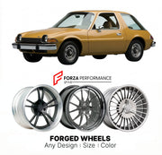 CUSTOM CLASSIC VINTAGE RESTOMOD RETRO OLD SCHOOL FORGED WHEELS RIMS for AMC PACER 1975 - 1980
Custom forged wheels for classic American muscle cars. Ideal for restomod builds, vintage restorations, and show cars. Deep dish and retro styling available.

We manufacture premium quality forged wheels rims for AMC Pacer 1975 - 1980 in any design, size, color.

THIS WHEEL DESIGN CAN BE CUSTOM-MADE FOR YOUR CAR IN ANY SIZE AND COLOR OPTIONS
Available in monoblock, 2-piece, 3-piece, duoblock, beadlock
3D wheel rend