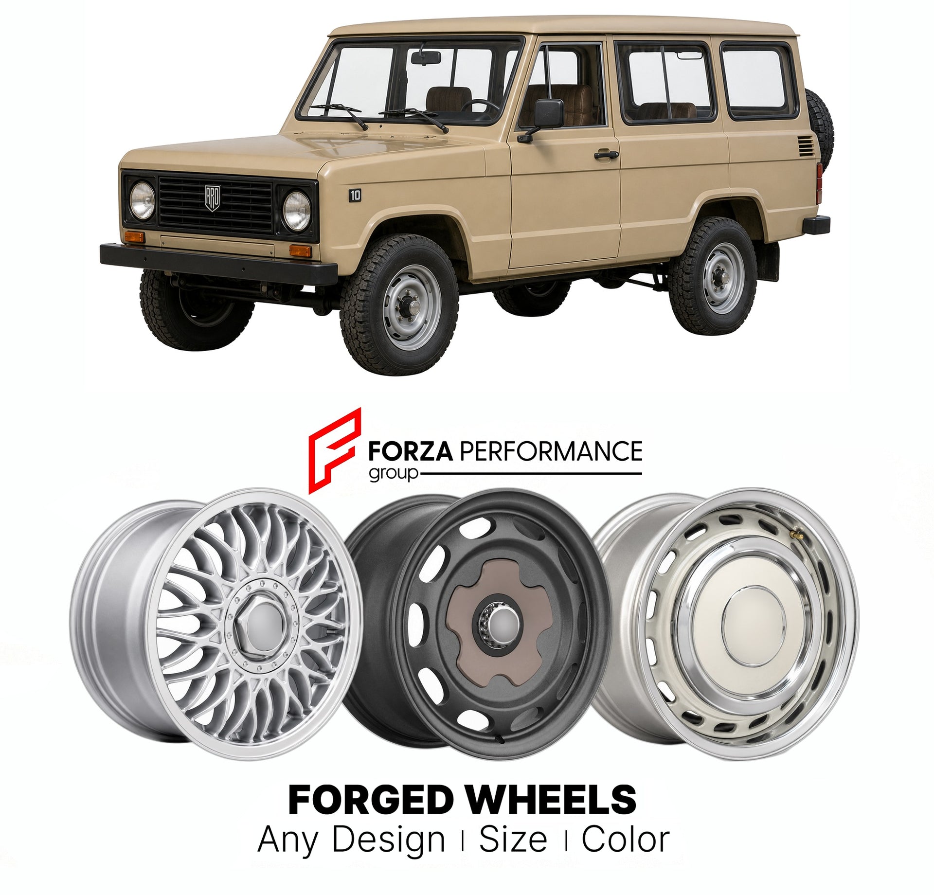 CUSTOM CLASSIC VINTAGE RESTOMOD RETRO OLD SCHOOL FORGED WHEELS RIMS for ARO 10 DACIA DUSTER UK ACM ENDURO X4 1980 - 2006

Custom forged wheels for ARO 10 Dacia Duster UK ACM Enduro x4 1980 - 2006. Classic, vintage, restomod wheel designs made to order in custom sizes, offsets, colors and finishes.

We manufacture premium quality forged wheels rims for ARO 10 Dacia Duster UK ACM Enduro x4 1980 - 2006 in any design, size, color.

THIS WHEEL DESIGN CAN BE CUSTOM-MADE FOR YOUR CAR IN ANY SIZE AND COLOR OPTIONS
