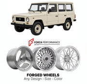 CUSTOM CLASSIC VINTAGE RESTOMOD RETRO OLD SCHOOL FORGED WHEELS RIMS for ARO 10 SERIES 1980 - 2006

Custom forged wheels for ARO 10 Series 1980 - 2006. Classic, vintage, restomod wheel designs made to order in custom sizes, offsets, colors and finishes.

We manufacture premium quality forged wheels rims for ARO 10 Series 1980 - 2006 in any design, size, color.

THIS WHEEL DESIGN CAN BE CUSTOM-MADE FOR YOUR CAR IN ANY SIZE AND COLOR OPTIONS
Available in monoblock, 2-piece, 3-piece, duoblock, beadlock
3D wheel