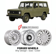 CUSTOM CLASSIC VINTAGE RESTOMOD RETRO OLD SCHOOL FORGED WHEELS RIMS for ARO 24 SERIES 1972 - 2006

Custom forged wheels for ARO 24 Series 1972 - 2006. Classic, vintage, restomod wheel designs made to order in custom sizes, offsets, colors and finishes.

We manufacture premium quality forged wheels rims for ARO 24 Series 1972 - 2006 in any design, size, color.

THIS WHEEL DESIGN CAN BE CUSTOM-MADE FOR YOUR CAR IN ANY SIZE AND COLOR OPTIONS
Available in monoblock, 2-piece, 3-piece, duoblock, beadlock
3D wheel