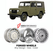 CUSTOM CLASSIC VINTAGE RESTOMOD RETRO OLD SCHOOL FORGED WHEELS RIMS for ARO M461 1964 - 1975

Custom forged wheels for ARO M461 1964 - 1975. Classic, vintage, restomod wheel designs made to order in custom sizes, offsets, colors and finishes.

We manufacture premium quality forged wheels rims for ARO M461 1964 - 1975 in any design, size, color.

THIS WHEEL DESIGN CAN BE CUSTOM-MADE FOR YOUR CAR IN ANY SIZE AND COLOR OPTIONS
Available in monoblock, 2-piece, 3-piece, duoblock, beadlock
3D wheel renderings are