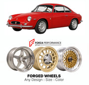 CUSTOM CLASSIC VINTAGE RESTOMOD RETRO OLD SCHOOL FORGED WHEELS RIMS for ABARTH 1000 BIALBERO 1961 - 1969

Custom forged wheels for Abarth 1000 Bialbero 1961 - 1969. Classic, vintage, restomod wheel designs made to order in custom sizes, offsets, colors and finishes.

We manufacture premium quality forged wheels rims for Abarth 1000 Bialbero 1961 - 1969 in any design, size, color.

THIS WHEEL DESIGN CAN BE CUSTOM-MADE FOR YOUR CAR IN ANY SIZE AND COLOR OPTIONS
Available in monoblock, 2-piece, 3-piece, duoblo