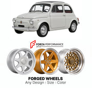 CUSTOM CLASSIC VINTAGE RESTOMOD RETRO OLD SCHOOL FORGED WHEELS RIMS for ABARTH 595 695 1958 - 1971

Custom forged wheels for Abarth 595 695 1958 - 1971. Classic, vintage, restomod wheel designs made to order in custom sizes, offsets, colors and finishes.

We manufacture premium quality forged wheels rims for Abarth 595 695 1958 - 1971 in any design, size, color.

THIS WHEEL DESIGN CAN BE CUSTOM-MADE FOR YOUR CAR IN ANY SIZE AND COLOR OPTIONS
Available in monoblock, 2-piece, 3-piece, duoblock, beadlock
3D wh