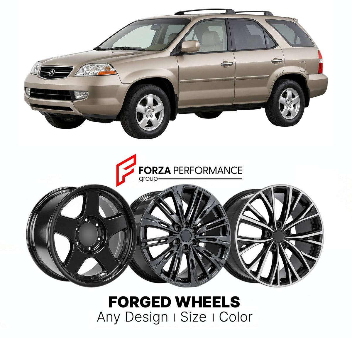 FORGED WHEELS RIMS for ACURA MDX YD1 2001 - 2006

Custom forged wheels for Acura MDX YD1 2001 - 2006. Made-to-order monoblock, 2-piece and 3-piece rims in custom sizes, offsets, colors and finishes with guaranteed fitment.

We manufacture premium quality forged wheels rims for Acura MDX YD1 2001 - 2006 in any design, size, color.

JDM WHEEL DESIGNS: our Japanese collection for SUVs and pickups includes designs inspired by Bradley V, Method Race Wheels, Forgiato, Kuhl Racing, Mugen, TRD, Rota, Work Wheels, I