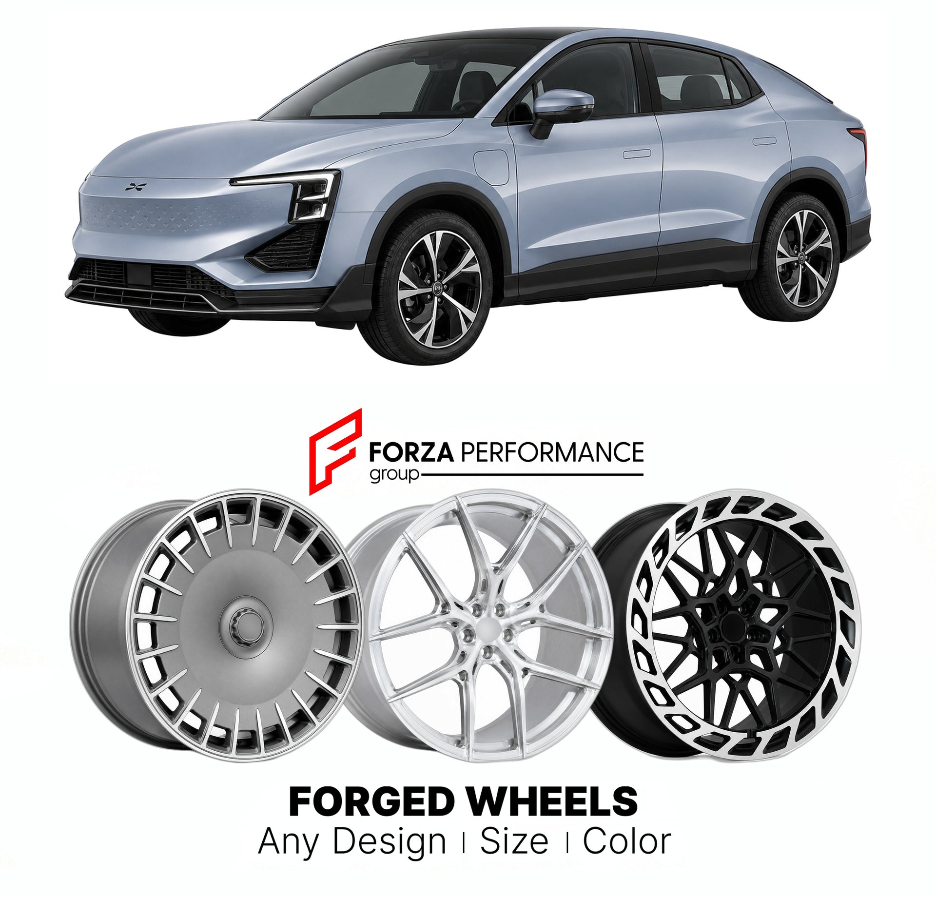 Custom forged wheels for Aiways U6 2021+. Made-to-order monoblock, 2-piece and 3-piece wheels in custom sizes, offsets, colors and finishes with guaranteed vehicle fitment.

We manufacture premium quality forged wheels rims for Aiways U6 2021+ in any design, size, color.

THIS WHEEL DESIGN CAN BE CUSTOM-MADE FOR YOUR CAR IN ANY SIZE AND COLOR OPTIONS
Available in monoblock, 2-piece, 3-piece, duoblock, beadlock
3D wheel renderings are provided according to the exact dimensions and specifications requested by