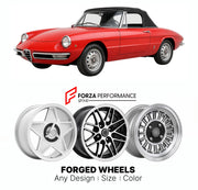 CUSTOM CLASSIC VINTAGE RESTOMOD RETRO OLD SCHOOL FORGED WHEELS RIMS for ALFA ROMEO 105 115 SPIDER DUETTO 1966 - 1993

Custom forged wheels for Alfa Romeo 105 115 Spider Duetto 1966 - 1993. Classic, vintage, restomod wheel designs made to order in custom sizes, offsets, colors and finishes.

We manufacture premium quality forged wheels rims for Alfa Romeo 105 115 Spider Duetto 1966 - 1993 in any design, size, color.

THIS WHEEL DESIGN CAN BE CUSTOM-MADE FOR YOUR CAR IN ANY SIZE AND COLOR OPTIONS
Available in