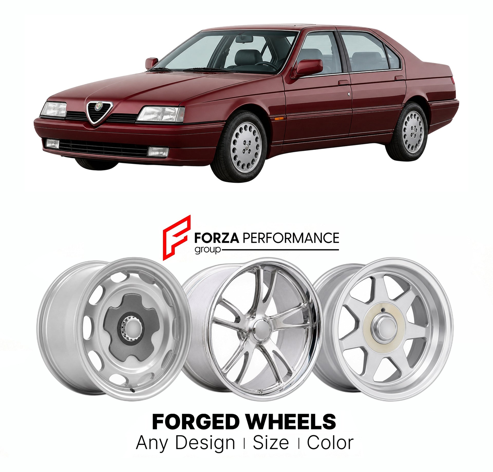 CUSTOM CLASSIC VINTAGE RESTOMOD RETRO OLD SCHOOL FORGED WHEELS RIMS for ALFA ROMEO 164 1987 - 1998

Custom forged wheels for Alfa Romeo 164 1987 - 1998. Classic, vintage, restomod wheel designs made to order in custom sizes, offsets, colors and finishes.

We manufacture premium quality forged wheels rims for Alfa Romeo 164 1987 - 1998 in any design, size, color.

THIS WHEEL DESIGN CAN BE CUSTOM-MADE FOR YOUR CAR IN ANY SIZE AND COLOR OPTIONS
Available in monoblock, 2-piece, 3-piece, duoblock, beadlock
3D wh