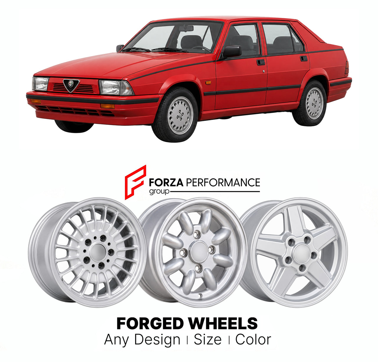 CUSTOM CLASSIC VINTAGE RESTOMOD RETRO OLD SCHOOL FORGED WHEELS RIMS for ALFA ROMEO 75 MILANO TIPO 162B 1985 - 1992

Custom forged wheels for Alfa Romeo 75 Milano Tipo 162B 1985 - 1992. Classic, vintage, restomod wheel designs made to order in custom sizes, offsets, colors and finishes.

We manufacture premium quality forged wheels rims for Alfa Romeo 75 Milano Tipo 162B 1985 - 1992 in any design, size, color.

THIS WHEEL DESIGN CAN BE CUSTOM-MADE FOR YOUR CAR IN ANY SIZE AND COLOR OPTIONS
Available in monob