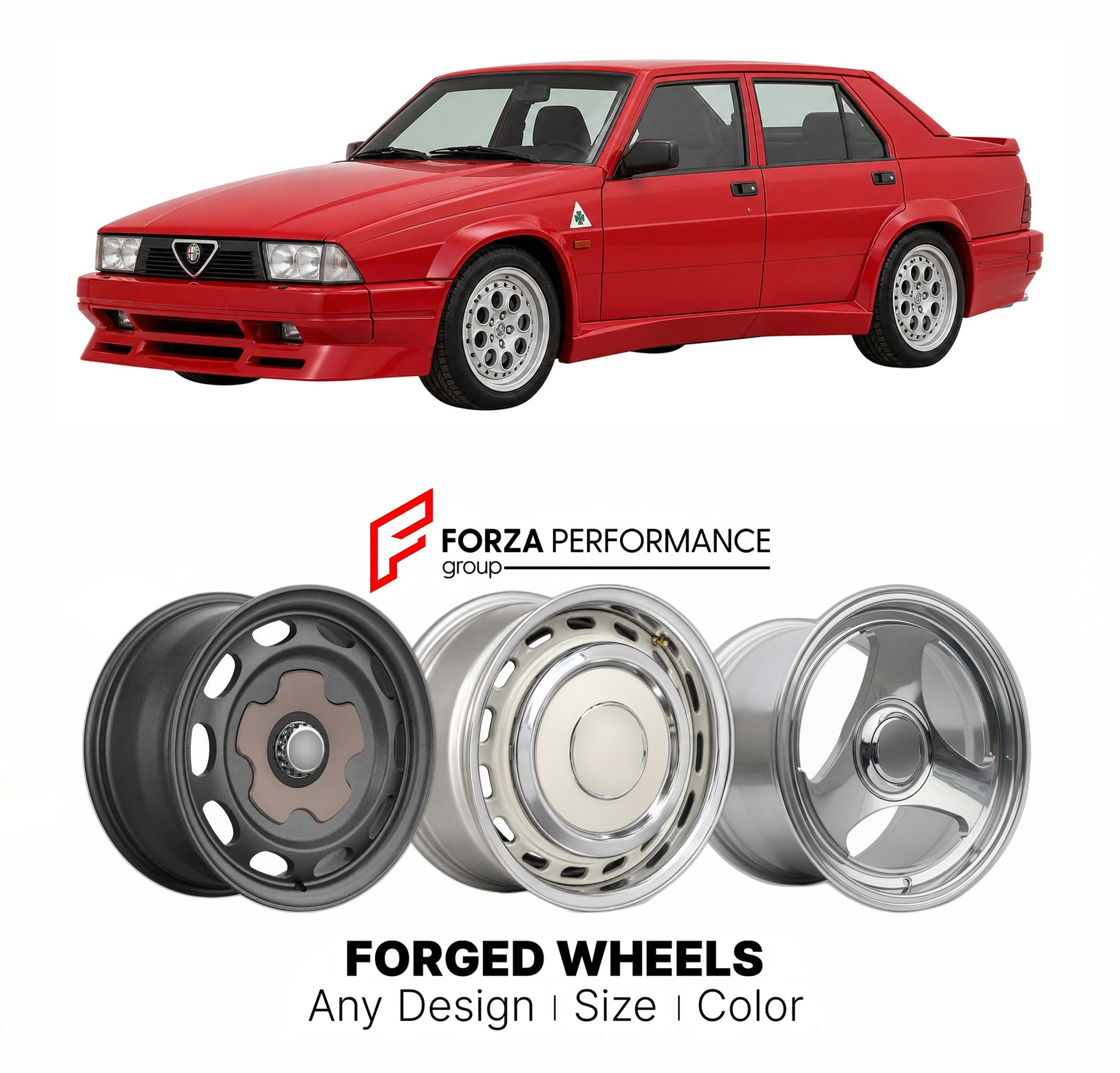 CUSTOM CLASSIC VINTAGE RESTOMOD RETRO OLD SCHOOL FORGED WHEELS RIMS for ALFA ROMEO 75 TURBO EVOLUZIONE 1987 - 1987

Custom forged wheels for Alfa Romeo 75 Turbo Evoluzione 1987 - 1987. Classic, vintage, restomod wheel designs made to order in custom sizes, offsets, colors and finishes.

We manufacture premium quality forged wheels rims for Alfa Romeo 75 Turbo Evoluzione 1987 - 1987 in any design, size, color.

THIS WHEEL DESIGN CAN BE CUSTOM-MADE FOR YOUR CAR IN ANY SIZE AND COLOR OPTIONS
Available in monob