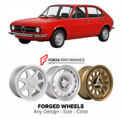 CUSTOM CLASSIC VINTAGE RESTOMOD RETRO OLD SCHOOL FORGED WHEELS RIMS for ALFA ROMEO ALFASUD 1971 - 1989

Custom forged wheels for Alfa Romeo Alfasud 1971 - 1989. Classic, vintage, restomod wheel designs made to order in custom sizes, offsets, colors and finishes.

We manufacture premium quality forged wheels rims for Alfa Romeo Alfasud 1971 - 1989 in any design, size, color.

THIS WHEEL DESIGN CAN BE CUSTOM-MADE FOR YOUR CAR IN ANY SIZE AND COLOR OPTIONS
Available in monoblock, 2-piece, 3-piece, duoblock, be