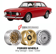 CUSTOM CLASSIC VINTAGE RESTOMOD RETRO OLD SCHOOL FORGED WHEELS RIMS for ALFA ROMEO GIULIA SPRINT GT 105 SERIES 1963 - 1966

Custom forged wheels for Alfa Romeo Giulia Sprint GT 105 Series 1963 - 1966. Classic, vintage, restomod wheel designs made to order in custom sizes, offsets, colors and finishes.

We manufacture premium quality forged wheels rims for Alfa Romeo Giulia Sprint GT 105 Series 1963 - 1966 in any design, size, color.

THIS WHEEL DESIGN CAN BE CUSTOM-MADE FOR YOUR CAR IN ANY SIZE AND COLOR OP