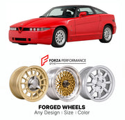 CUSTOM CLASSIC VINTAGE RESTOMOD RETRO OLD SCHOOL FORGED WHEELS RIMS for ALFA ROMEO SZ RZ ES30 1989 - 1994

Custom forged wheels for Alfa Romeo SZ RZ ES30 1989 - 1994. Classic, vintage, restomod wheel designs made to order in custom sizes, offsets, colors and finishes.

We manufacture premium quality forged wheels rims for Alfa Romeo SZ RZ ES30 1989 - 1994 in any design, size, color.

THIS WHEEL DESIGN CAN BE CUSTOM-MADE FOR YOUR CAR IN ANY SIZE AND COLOR OPTIONS
Available in monoblock, 2-piece, 3-piece, duo