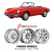 CUSTOM CLASSIC VINTAGE RESTOMOD RETRO OLD SCHOOL FORGED WHEELS RIMS for ALFA ROMEO SPIDER SERIES 1 DUETTO 1966 - 1969

Custom forged wheels for Alfa Romeo Spider Series 1 Duetto 1966 - 1969. Classic, vintage, restomod wheel designs made to order in custom sizes, offsets, colors and finishes.

We manufacture premium quality forged wheels rims for Alfa Romeo Spider Series 1 Duetto 1966 - 1969 in any design, size, color.

THIS WHEEL DESIGN CAN BE CUSTOM-MADE FOR YOUR CAR IN ANY SIZE AND COLOR OPTIONS
Available
