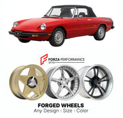 CUSTOM CLASSIC VINTAGE RESTOMOD RETRO OLD SCHOOL FORGED WHEELS RIMS for ALFA ROMEO SPIDER SERIES 3 1983 - 1989

Custom forged wheels for Alfa Romeo Spider Series 3 1983 - 1989. Classic, vintage, restomod wheel designs made to order in custom sizes, offsets, colors and finishes.

We manufacture premium quality forged wheels rims for Alfa Romeo Spider Series 3 1983 - 1989 in any design, size, color.

THIS WHEEL DESIGN CAN BE CUSTOM-MADE FOR YOUR CAR IN ANY SIZE AND COLOR OPTIONS
Available in monoblock, 2-piec
