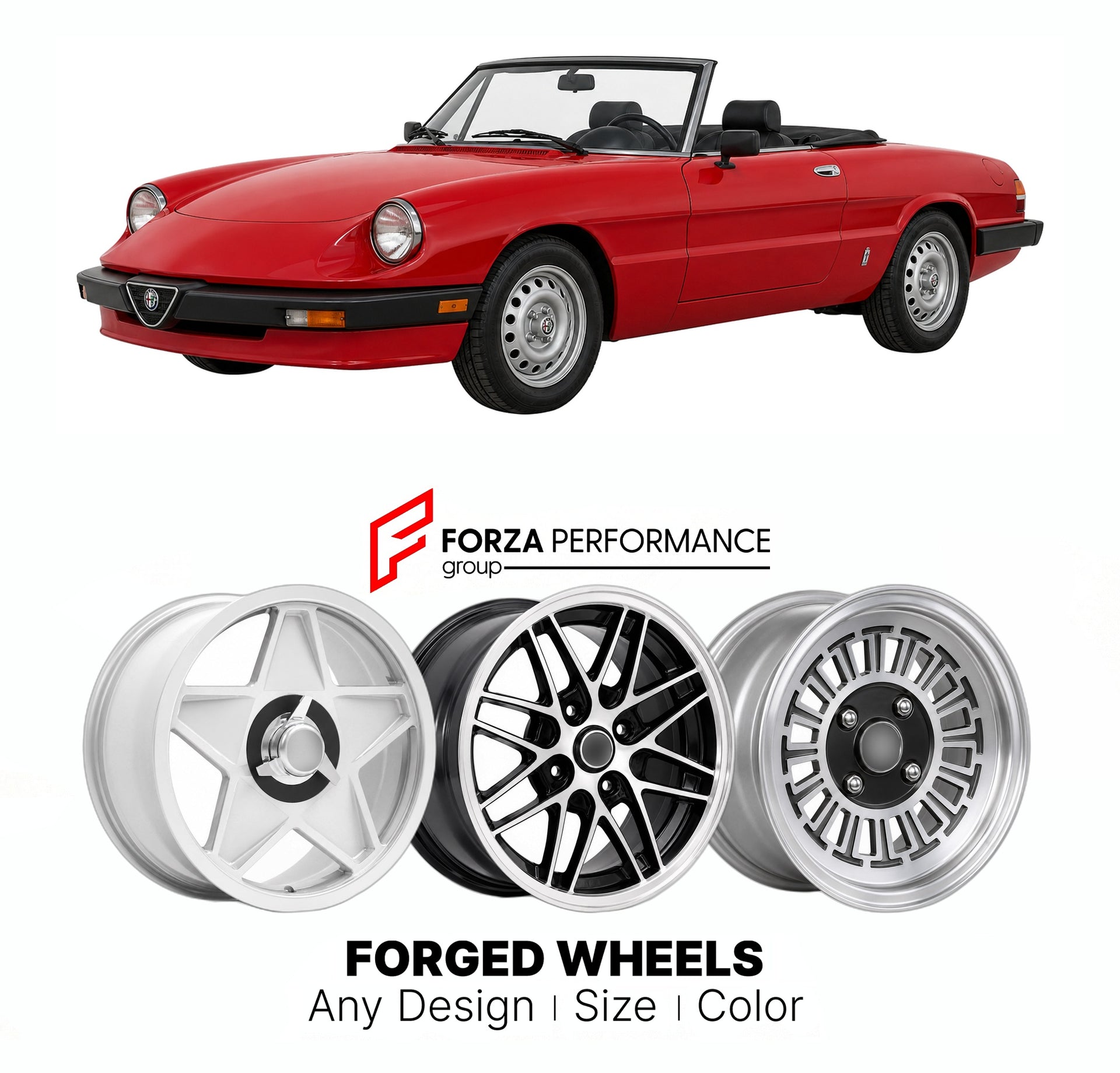 CUSTOM CLASSIC VINTAGE RESTOMOD RETRO OLD SCHOOL FORGED WHEELS RIMS for ALFA ROMEO SPIDER SERIES 3 AERODINAMICA 1983 - 1989

Custom forged wheels for Alfa Romeo Spider Series 3 Aerodinamica 1983 - 1989. Classic, vintage, restomod wheel designs made to order in custom sizes, offsets, colors and finishes.

We manufacture premium quality forged wheels rims for Alfa Romeo Spider Series 3 Aerodinamica 1983 - 1989 in any design, size, color.

THIS WHEEL DESIGN CAN BE CUSTOM-MADE FOR YOUR CAR IN ANY SIZE AND COLOR