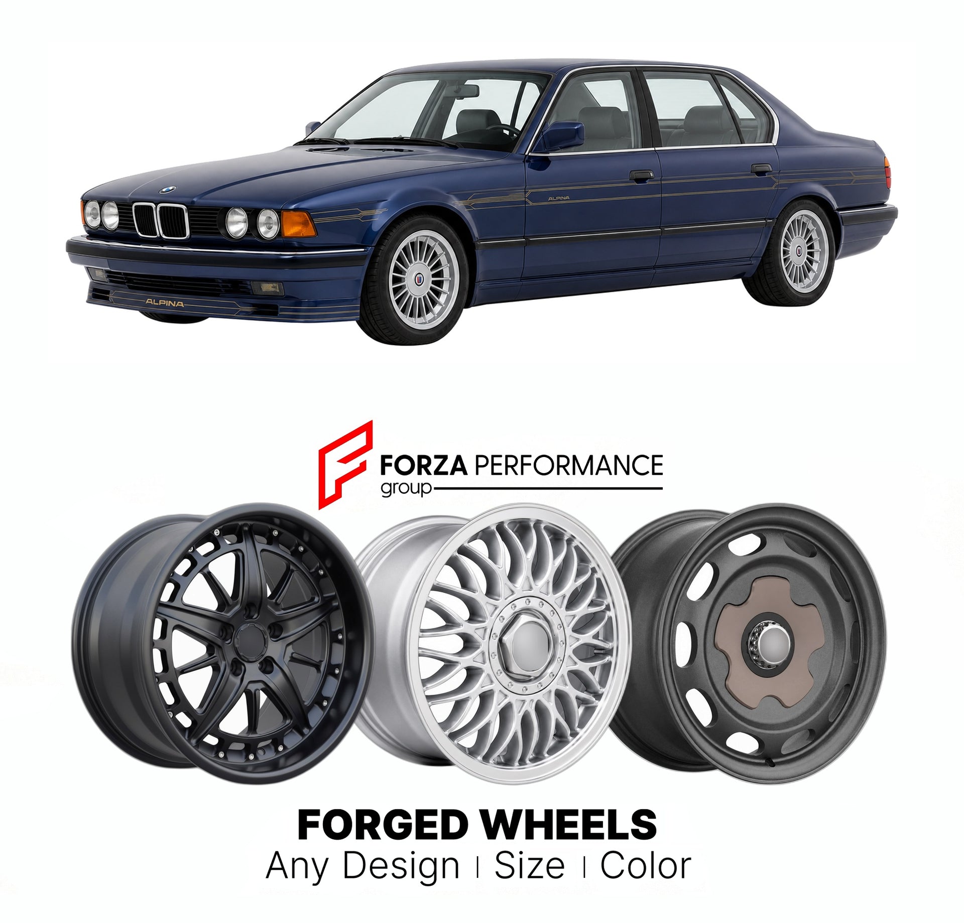 CUSTOM CLASSIC VINTAGE RESTOMOD RETRO OLD SCHOOL FORGED WHEELS RIMS for ALPINA B12 5.0 E32 1988 - 1994

Custom forged wheels for Alpina B12 5.0 E32 1988 - 1994. Classic, vintage, restomod wheel designs made to order in custom sizes, offsets, colors and finishes.

We manufacture premium quality forged wheels rims for Alpina B12 5.0 E32 1988 - 1994 in any design, size, color.

THIS WHEEL DESIGN CAN BE CUSTOM-MADE FOR YOUR CAR IN ANY SIZE AND COLOR OPTIONS
Available in monoblock, 2-piece, 3-piece, duoblock, be