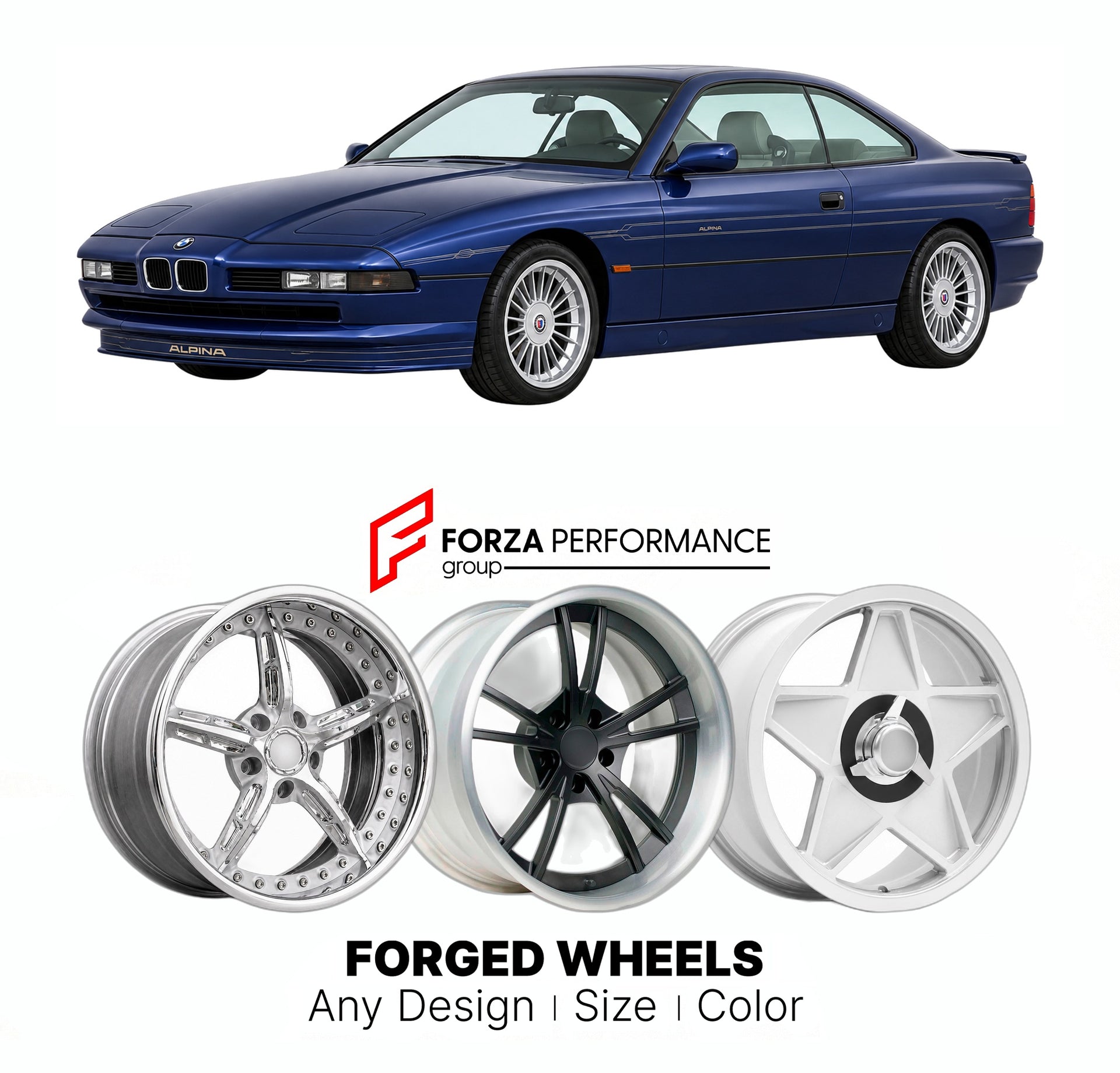 CUSTOM CLASSIC VINTAGE RESTOMOD RETRO OLD SCHOOL FORGED WHEELS RIMS for ALPINA B12 5.7 COUPE E31 1992 - 1996

Custom forged wheels for Alpina B12 5.7 Coupe E31 1992 - 1996. Classic, vintage, restomod wheel designs made to order in custom sizes, offsets, colors and finishes.

We manufacture premium quality forged wheels rims for Alpina B12 5.7 Coupe E31 1992 - 1996 in any design, size, color.

THIS WHEEL DESIGN CAN BE CUSTOM-MADE FOR YOUR CAR IN ANY SIZE AND COLOR OPTIONS
Available in monoblock, 2-piece, 3-p