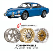 CUSTOM CLASSIC VINTAGE RESTOMOD RETRO OLD SCHOOL FORGED WHEELS RIMS for ALPINE A110 BERLINETTE 1962 - 1977

Custom forged wheels for Alpine A110 Berlinette 1962 - 1977. Classic, vintage, restomod wheel designs made to order in custom sizes, offsets, colors and finishes.

We manufacture premium quality forged wheels rims for Alpine A110 Berlinette 1962 - 1977 in any design, size, color.

THIS WHEEL DESIGN CAN BE CUSTOM-MADE FOR YOUR CAR IN ANY SIZE AND COLOR OPTIONS
Available in monoblock, 2-piece, 3-piece, 