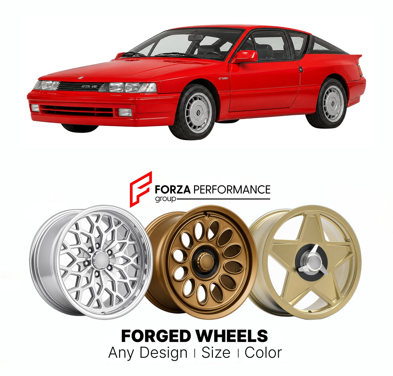 CUSTOM CLASSIC VINTAGE RESTOMOD RETRO OLD SCHOOL FORGED WHEELS RIMS for ALPINE GTA V6 GT 6 TURBO 1984 - 1991

Custom forged wheels for Alpine GTA V6 GT 6 Turbo 1984 - 1991. Classic, vintage, restomod wheel designs made to order in custom sizes, offsets, colors and finishes.

We manufacture premium quality forged wheels rims for Alpine GTA V6 GT 6 Turbo 1984 - 1991 in any design, size, color.

THIS WHEEL DESIGN CAN BE CUSTOM-MADE FOR YOUR CAR IN ANY SIZE AND COLOR OPTIONS
Available in monoblock, 2-piece, 3-p