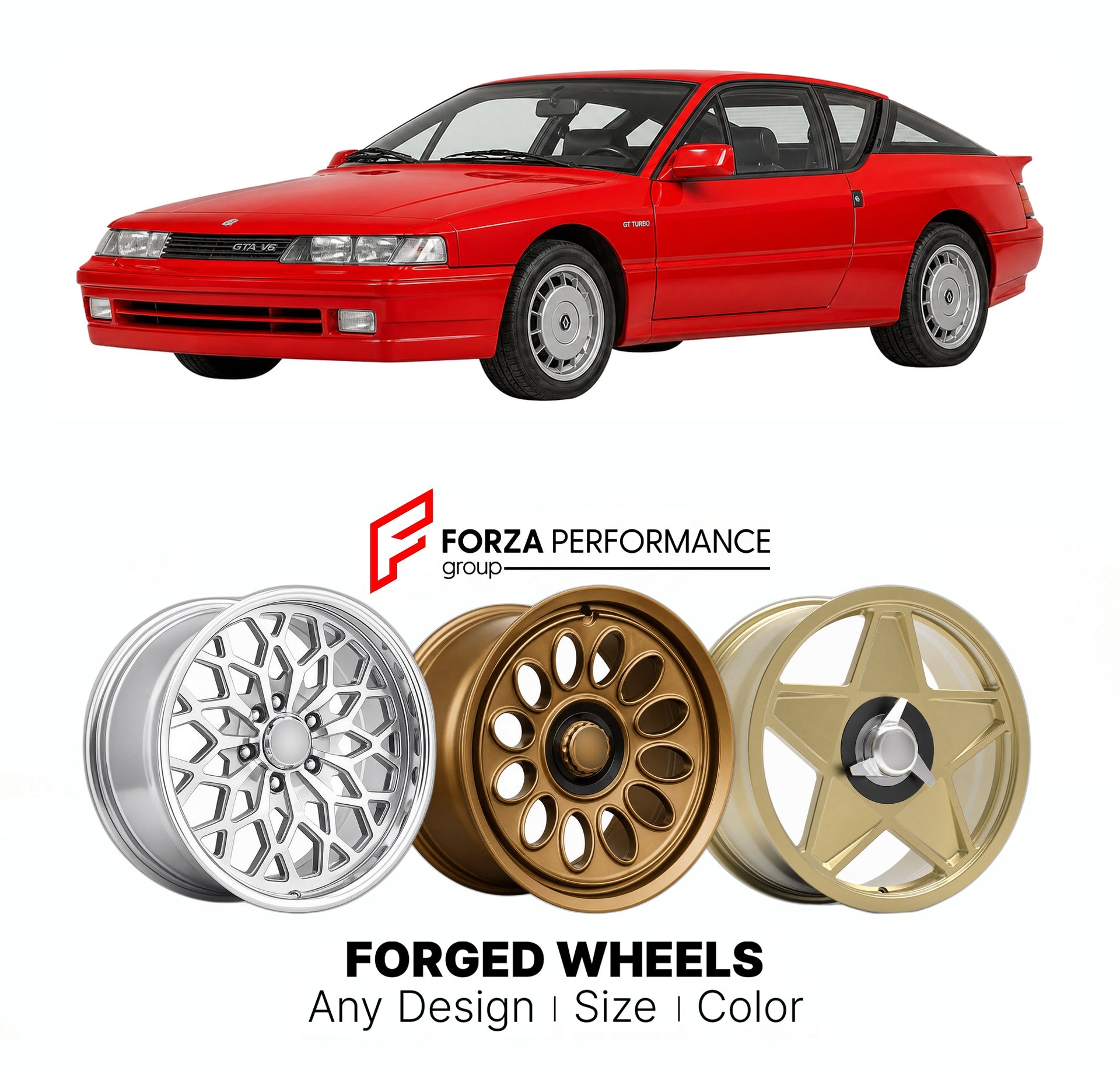 CUSTOM CLASSIC VINTAGE RESTOMOD RETRO OLD SCHOOL FORGED WHEELS RIMS for ALPINE GTA V6 GT 6 TURBO 1984 - 1991

Custom forged wheels for Alpine GTA V6 GT 6 Turbo 1984 - 1991. Classic, vintage, restomod wheel designs made to order in custom sizes, offsets, colors and finishes.

We manufacture premium quality forged wheels rims for Alpine GTA V6 GT 6 Turbo 1984 - 1991 in any design, size, color.

THIS WHEEL DESIGN CAN BE CUSTOM-MADE FOR YOUR CAR IN ANY SIZE AND COLOR OPTIONS
Available in monoblock, 2-piece, 3-p