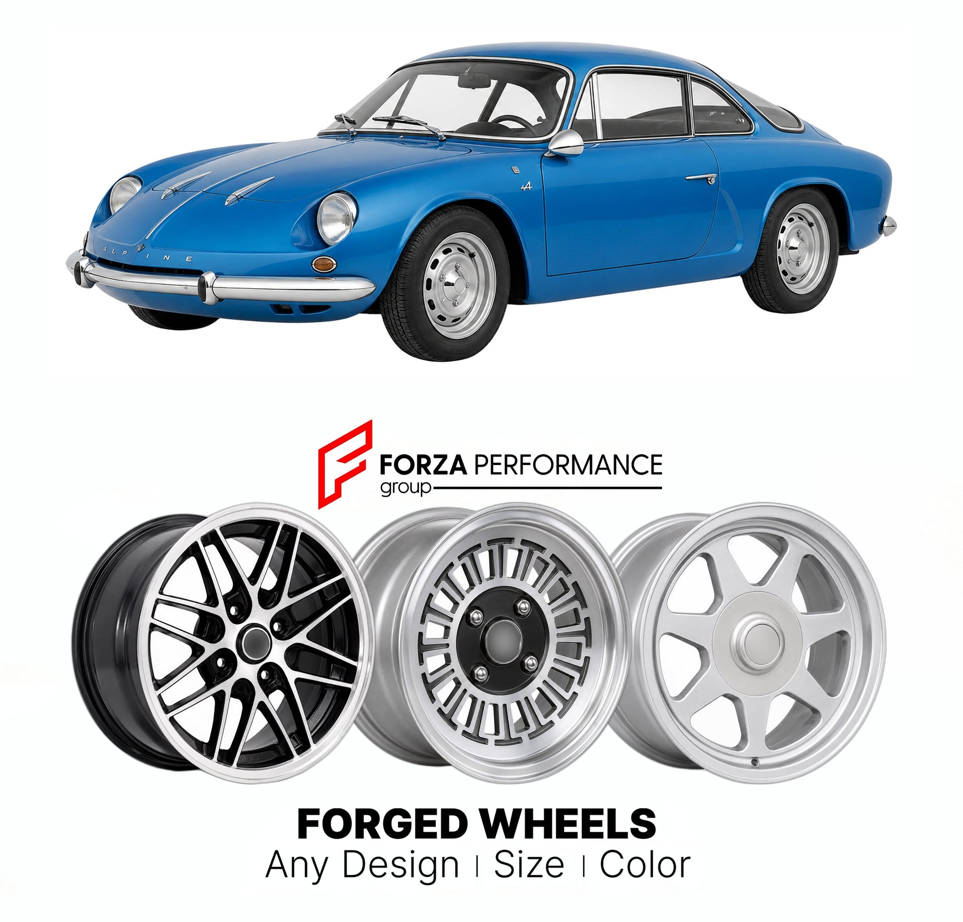 CUSTOM CLASSIC VINTAGE RESTOMOD RETRO OLD SCHOOL FORGED WHEELS RIMS for ALPINE RENAULT A110 BERLINETTE 1300 1965 - 1971

Custom forged wheels for Alpine Renault A110 Berlinette 1300 1965 - 1971. Classic, vintage, restomod wheel designs made to order in custom sizes, offsets, colors and finishes.

We manufacture premium quality forged wheels rims for Alpine Renault A110 Berlinette 1300 1965 - 1971 in any design, size, color.

THIS WHEEL DESIGN CAN BE CUSTOM-MADE FOR YOUR CAR IN ANY SIZE AND COLOR OPTIONS
Ava