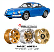 CUSTOM CLASSIC VINTAGE RESTOMOD RETRO OLD SCHOOL FORGED WHEELS RIMS for ALPINE RENAULT A110 BERLINETTE 1600S 1969 - 1977

Custom forged wheels for Alpine Renault A110 Berlinette 1600S 1969 - 1977. Classic, vintage, restomod wheel designs made to order in custom sizes, offsets, colors and finishes.

We manufacture premium quality forged wheels rims for Alpine Renault A110 Berlinette 1600S 1969 - 1977 in any design, size, color.

THIS WHEEL DESIGN CAN BE CUSTOM-MADE FOR YOUR CAR IN ANY SIZE AND COLOR OPTIONS

