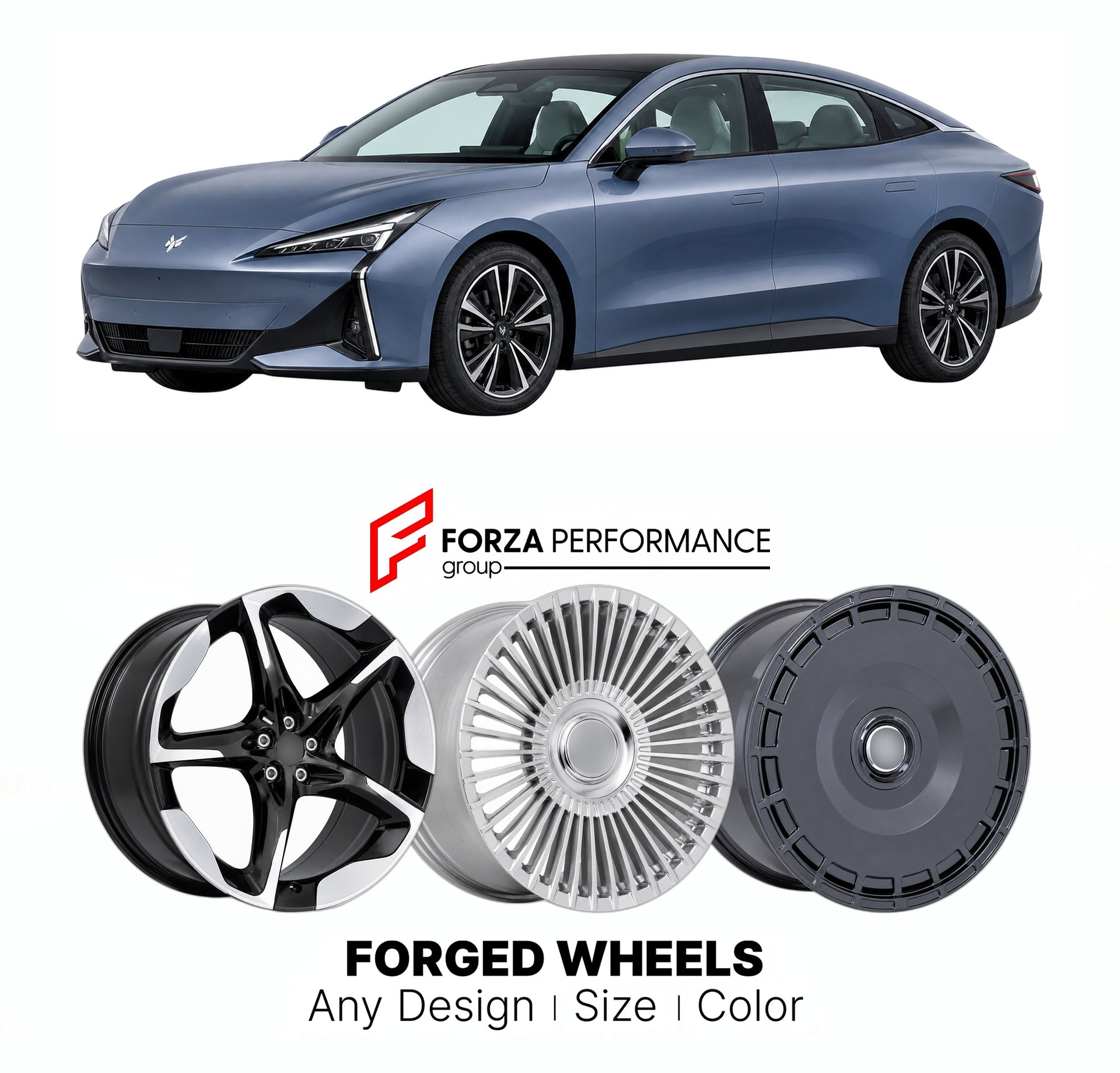 Custom forged wheels for Arcfox BAIC Alpha S5 2024+. Made-to-order monoblock, 2-piece and 3-piece wheels in custom sizes, offsets, colors and finishes with guaranteed vehicle fitment.

We manufacture premium quality forged wheels rims for Arcfox BAIC Alpha S5 2024+ in any design, size, color.

THIS WHEEL DESIGN CAN BE CUSTOM-MADE FOR YOUR CAR IN ANY SIZE AND COLOR OPTIONS
Available in monoblock, 2-piece, 3-piece, duoblock, beadlock
3D wheel renderings are provided according to the exact dimensions and speci