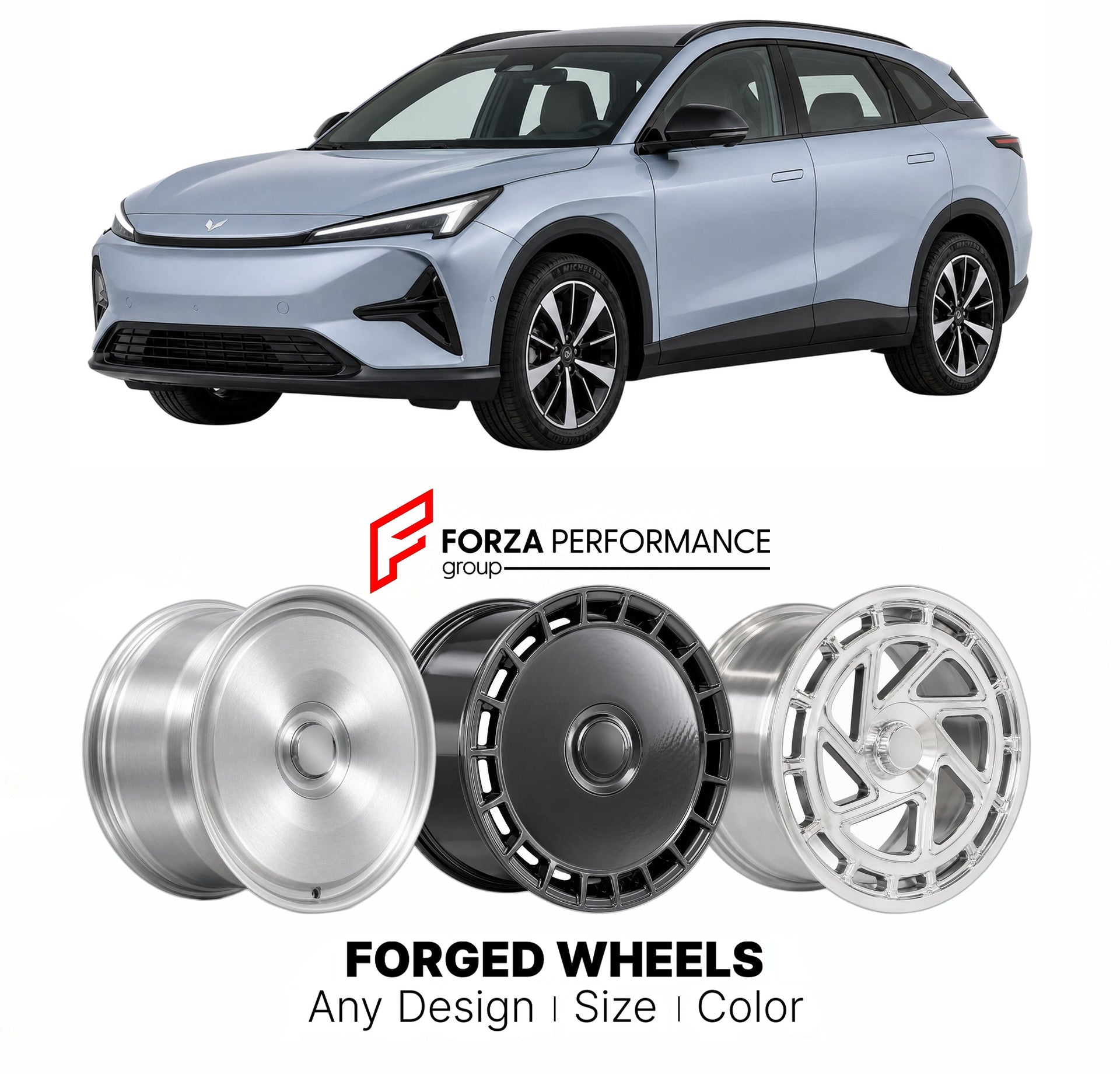 Custom forged wheels for Arcfox BAIC Alpha T5 2023+. Made-to-order monoblock, 2-piece and 3-piece wheels in custom sizes, offsets, colors and finishes with guaranteed vehicle fitment.

We manufacture premium quality forged wheels rims for Arcfox BAIC Alpha T5 2023+ in any design, size, color.

THIS WHEEL DESIGN CAN BE CUSTOM-MADE FOR YOUR CAR IN ANY SIZE AND COLOR OPTIONS
Available in monoblock, 2-piece, 3-piece, duoblock, beadlock
3D wheel renderings are provided according to the exact dimensions and speci