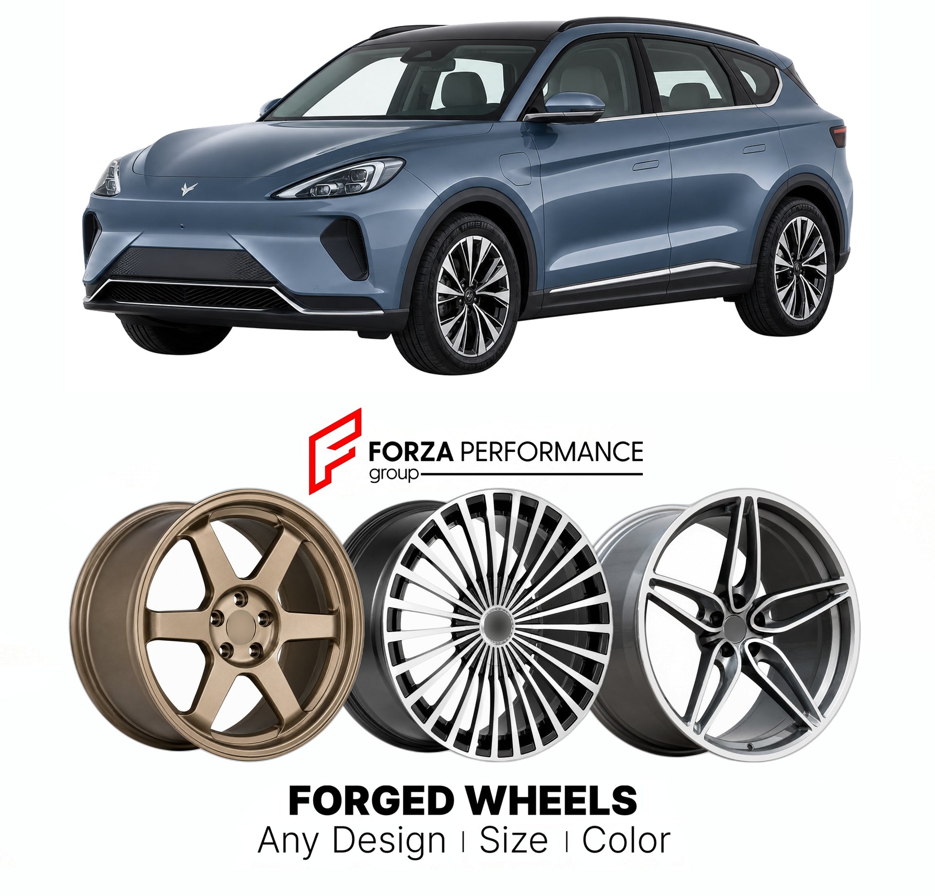 Custom forged wheels for Arcfox BAIC Alpha T 2020+. Made-to-order monoblock, 2-piece and 3-piece wheels in custom sizes, offsets, colors and finishes with guaranteed vehicle fitment.

We manufacture premium quality forged wheels rims for Arcfox BAIC Alpha T 2020+ in any design, size, color.

THIS WHEEL DESIGN CAN BE CUSTOM-MADE FOR YOUR CAR IN ANY SIZE AND COLOR OPTIONS
Available in monoblock, 2-piece, 3-piece, duoblock, beadlock
3D wheel renderings are provided according to the exact dimensions and specifi