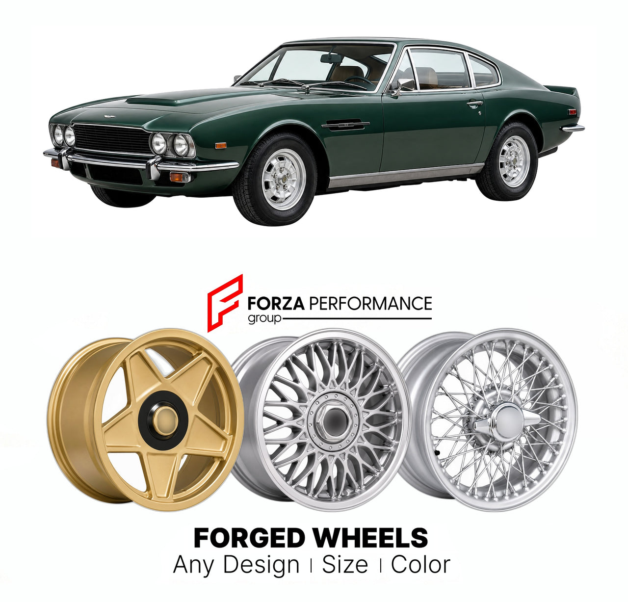 CUSTOM CLASSIC VINTAGE RESTOMOD RETRO OLD SCHOOL FORGED WHEELS RIMS for ASTON MARTIN AM V8 1969 - 1989

Custom forged wheels for Aston Martin AM V8 1969 - 1989. Classic, vintage, restomod wheel designs made to order in custom sizes, offsets, colors and finishes.

We manufacture premium quality forged wheels rims for Aston Martin AM V8 1969 - 1989 in any design, size, color.

THIS WHEEL DESIGN CAN BE CUSTOM-MADE FOR YOUR CAR IN ANY SIZE AND COLOR OPTIONS
Available in monoblock, 2-piece, 3-piece, duoblock, be