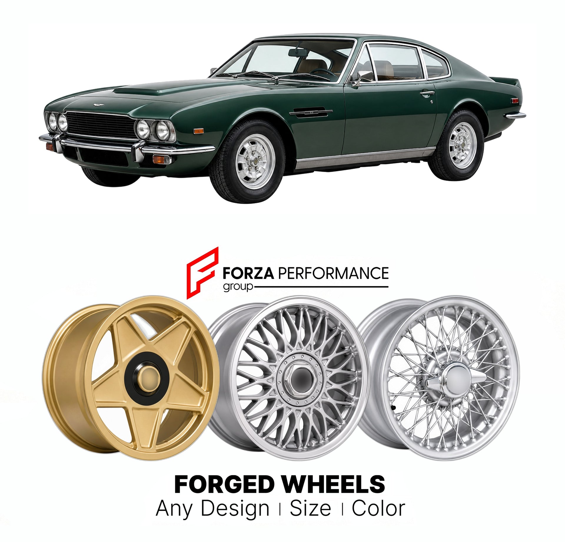 CUSTOM CLASSIC VINTAGE RESTOMOD RETRO OLD SCHOOL FORGED WHEELS RIMS for ASTON MARTIN AM V8 1969 - 1989

Custom forged wheels for Aston Martin AM V8 1969 - 1989. Classic, vintage, restomod wheel designs made to order in custom sizes, offsets, colors and finishes.

We manufacture premium quality forged wheels rims for Aston Martin AM V8 1969 - 1989 in any design, size, color.

THIS WHEEL DESIGN CAN BE CUSTOM-MADE FOR YOUR CAR IN ANY SIZE AND COLOR OPTIONS
Available in monoblock, 2-piece, 3-piece, duoblock, be