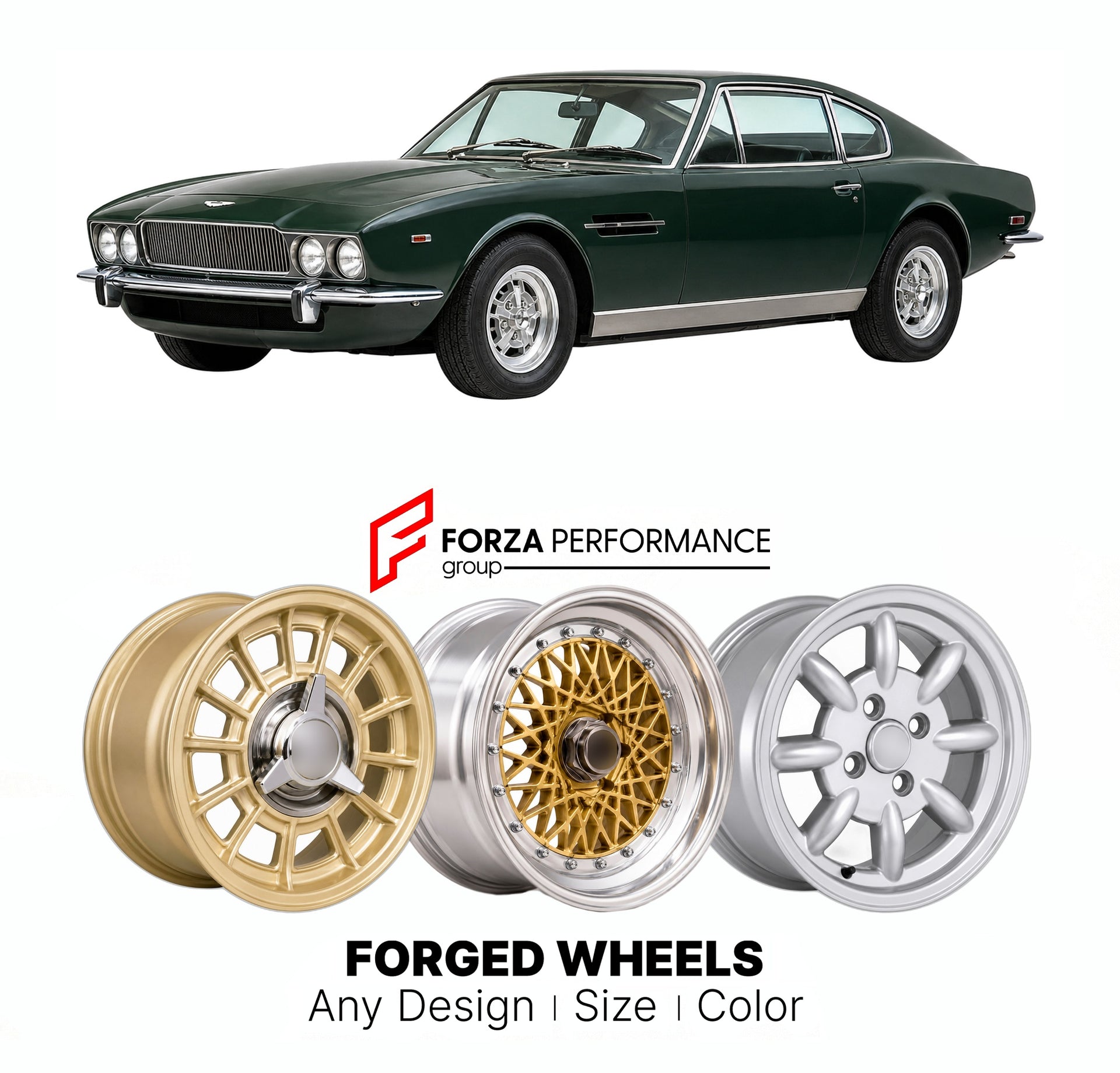 CUSTOM CLASSIC VINTAGE RESTOMOD RETRO OLD SCHOOL FORGED WHEELS RIMS for ASTON MARTIN AM V8 SERIES 3 1973 - 1978

Custom forged wheels for Aston Martin AM V8 Series 3 1973 - 1978. Classic, vintage, restomod wheel designs made to order in custom sizes, offsets, colors and finishes.

We manufacture premium quality forged wheels rims for Aston Martin AM V8 Series 3 1973 - 1978 in any design, size, color.

THIS WHEEL DESIGN CAN BE CUSTOM-MADE FOR YOUR CAR IN ANY SIZE AND COLOR OPTIONS
Available in monoblock, 2-p