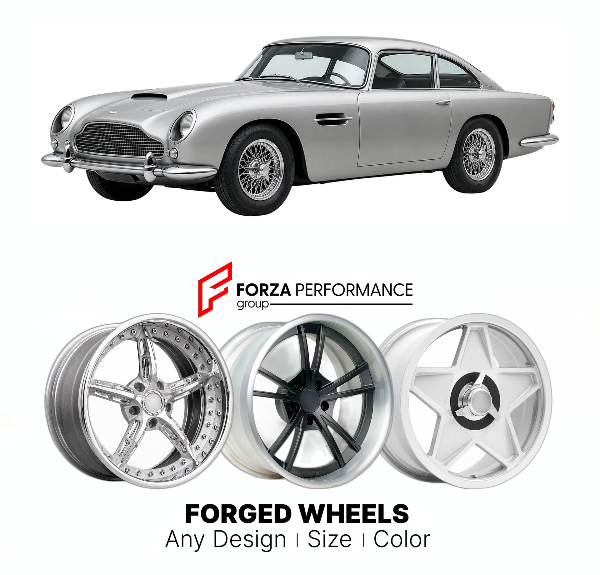 CUSTOM CLASSIC VINTAGE RESTOMOD RETRO OLD SCHOOL FORGED WHEELS RIMS for ASTON MARTIN DB4 DAVID BROWN SERIES 1958 - 1963

Custom forged wheels for Aston Martin DB4 David Brown Series 1958 - 1963. Classic, vintage, restomod wheel designs made to order in custom sizes, offsets, colors and finishes.

We manufacture premium quality forged wheels rims for Aston Martin DB4 David Brown Series 1958 - 1963 in any design, size, color.

THIS WHEEL DESIGN CAN BE CUSTOM-MADE FOR YOUR CAR IN ANY SIZE AND COLOR OPTIONS
Ava