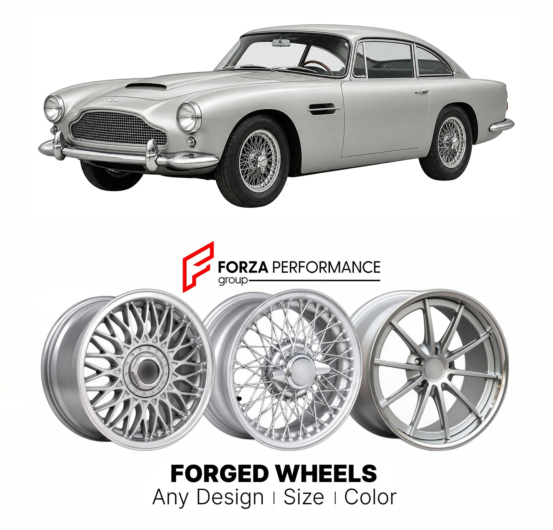 CUSTOM CLASSIC VINTAGE RESTOMOD RETRO OLD SCHOOL FORGED WHEELS RIMS for ASTON MARTIN DB4 SERIES II 1960 - 1961

Custom forged wheels for Aston Martin DB4 Series II 1960 - 1961. Classic, vintage, restomod wheel designs made to order in custom sizes, offsets, colors and finishes.

We manufacture premium quality forged wheels rims for Aston Martin DB4 Series II 1960 - 1961 in any design, size, color.

THIS WHEEL DESIGN CAN BE CUSTOM-MADE FOR YOUR CAR IN ANY SIZE AND COLOR OPTIONS
Available in monoblock, 2-piec
