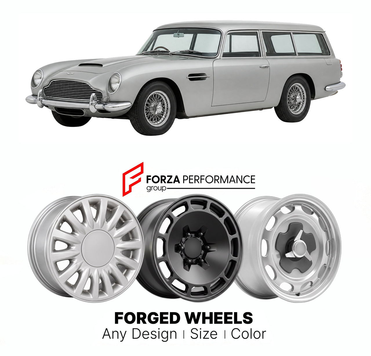 CUSTOM CLASSIC VINTAGE RESTOMOD RETRO OLD SCHOOL FORGED WHEELS RIMS for ASTON MARTIN DB5 SHOOTING BRAKE RADFORD 1965 - 1967

Custom forged wheels for Aston Martin DB5 Shooting Brake Radford 1965 - 1967. Classic, vintage, restomod wheel designs made to order in custom sizes, offsets, colors and finishes.

We manufacture premium quality forged wheels rims for Aston Martin DB5 Shooting Brake Radford 1965 - 1967 in any design, size, color.

THIS WHEEL DESIGN CAN BE CUSTOM-MADE FOR YOUR CAR IN ANY SIZE AND COLOR